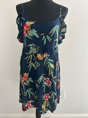 Roxy Navy Tropical Floral Cold-Shoulder Dress